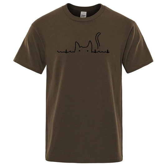 Brown Casual Men's T-Shirts Cat Cute Printed Summer Cotton O-Neck Short Sleeve Top Tee T-shirts TRENDYPET'S ZONE