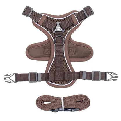 Brown Dog Harness Leash Set Reflective Breathable Vest Adjustable Chest Strap TRENDYPET'S ZONE