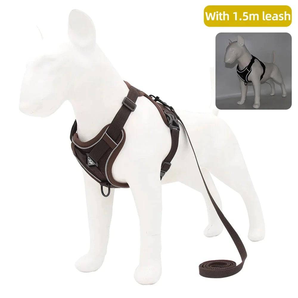 Brown Dog Harness Leash Set Reflective Breathable Vest Adjustable Chest Strap TRENDYPET'S ZONE