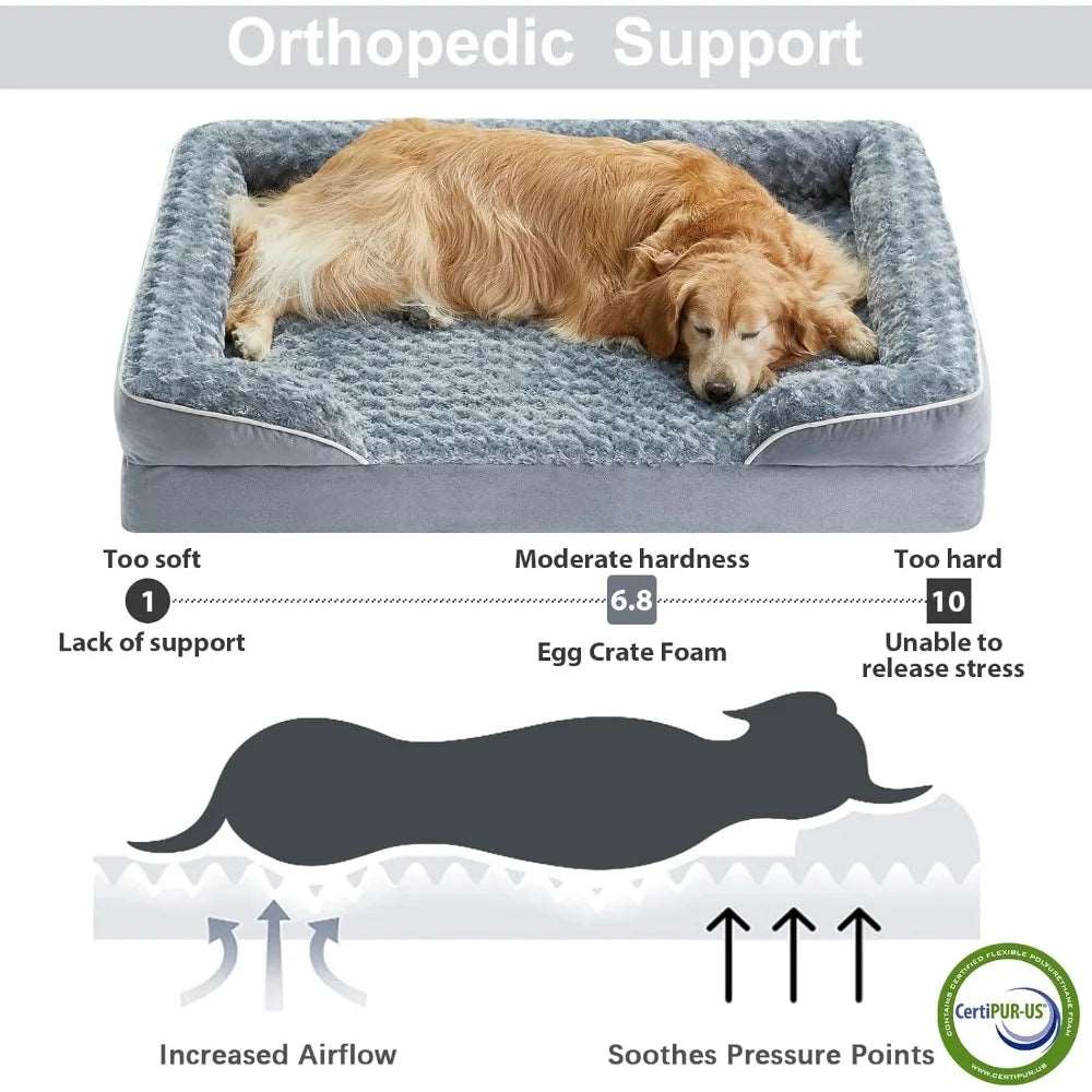 Brown Extra Large Bolster Dog Bed with Waterproof Lining & Non-Skid Bottom, Washable, Orthopedic Egg Foam Couch, XL 42"x 30"x 7" TRENDYPET'S ZONE