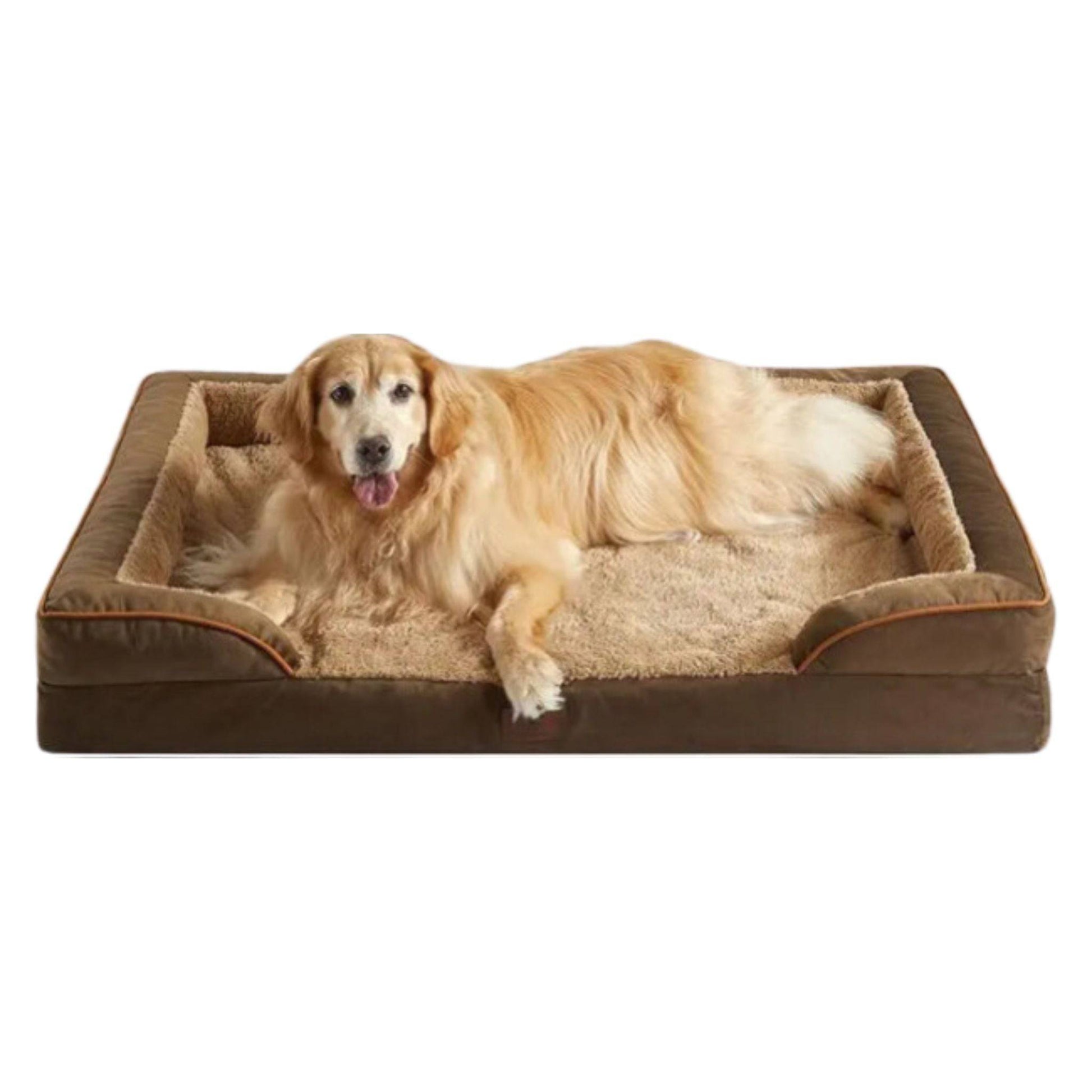 Brown Extra Large Bolster Dog Bed with Waterproof Lining & Non-Skid Bottom, Washable, Orthopedic Egg Foam Couch, XL 42"x 30"x 7" TRENDYPET'S ZONE