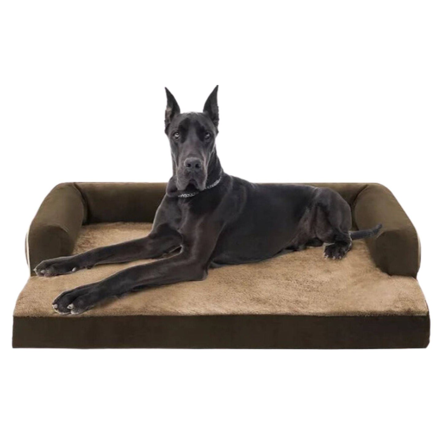 Brown Memory Foam Orthopedic Dogs Beds with Bolsters, Removable Washable Cover, Nonskid Bottom, XXL Size 53.0" x 42.0" x 8.0" - Trendypet's Zone