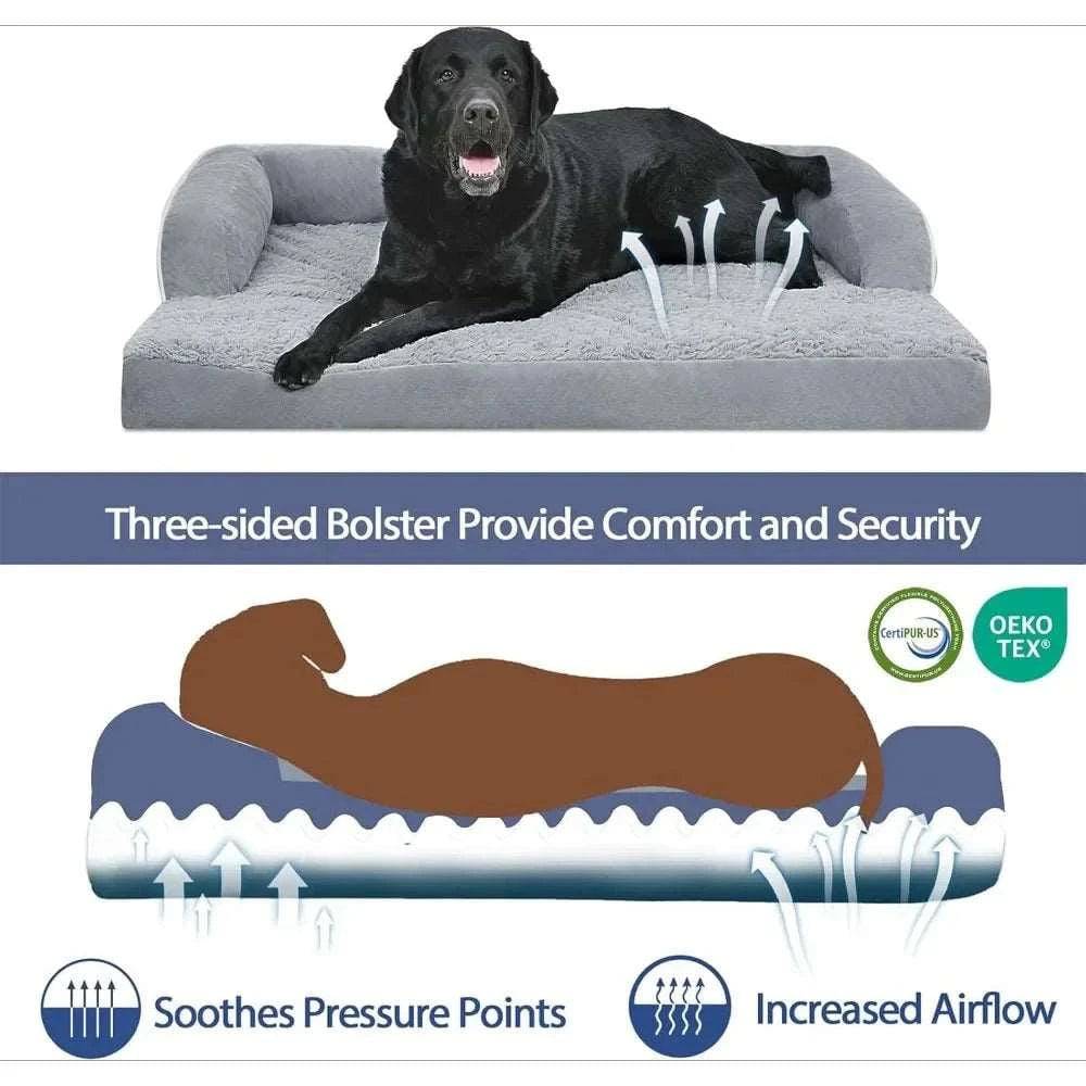 Brown Memory Foam Orthopedic Dogs Beds with Bolsters, Removable Washable Cover, Nonskid Bottom, XXL Size 53.0" x 42.0" x 8.0" - Trendypet's Zone