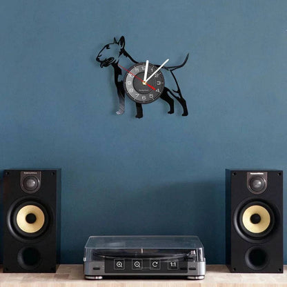 Bullterrier Vinyl Record (WITHOUT LED) Silent Wall Clock Dog Spiral Timepiece Puppy Doggie Pet Wall Gift - Trendypet's Zone