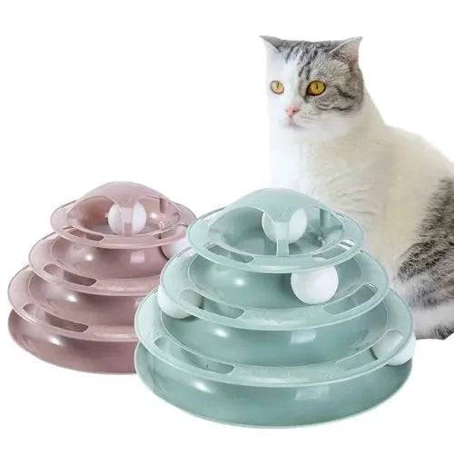 Burgundy 3/4 Levels Pet Cat Toy Training Amusement Plate Kitten Tower Tracks Triple Disc Tumbler Ball Interactive - Trendypet's Zone