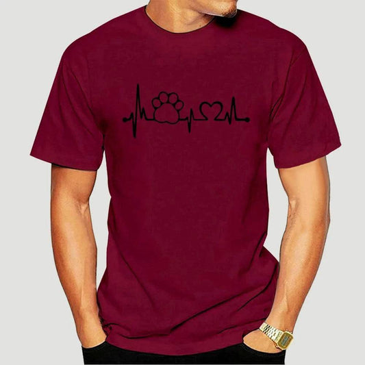 Burgundy Heartbeat Lifeline Dog Men T-Shirt Casual Funny Foot For Guy Boy Hipster - Trendypet's Zone