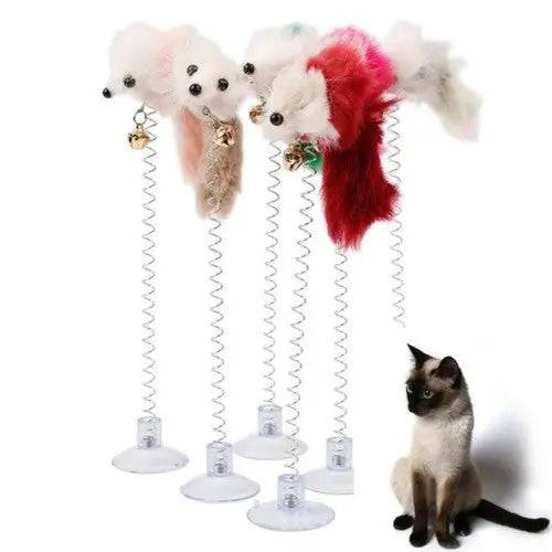 #C Cat Toy Stick Feather Wand With Bell Mouse Cage Toys Plastic - Trendypet's Zone