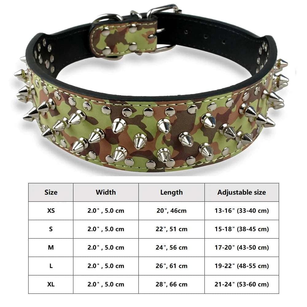 Camouflage Spiked Studded Leather Dog Collar Adjustable Anti-Bite Puppy Neck Strap Collars For Small Medium Dogs TRENDYPET'S ZONE