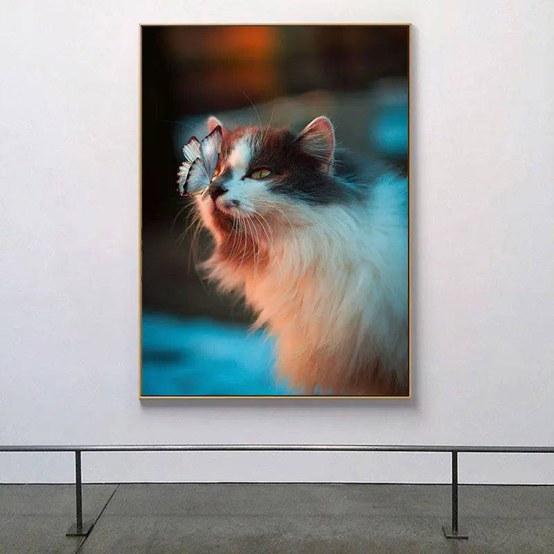 Cat Butterfly Funny Cute Cat Canvas Painting Animal Big Eyes Kitty Posters and Prints Black and White Pictures for Kids Room Home Decor Quadro - Trendypet's Zone