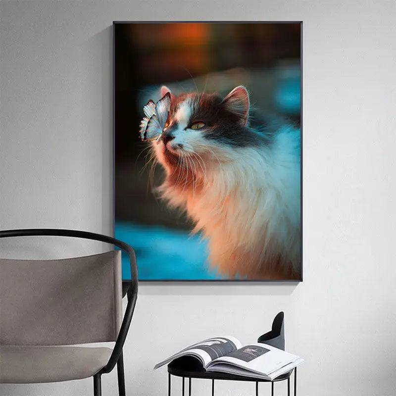 Cat Butterfly Funny Cute Cat Canvas Painting Animal Big Eyes Kitty Posters and Prints Black and White Pictures for Kids Room Home Decor Quadro - Trendypet's Zone