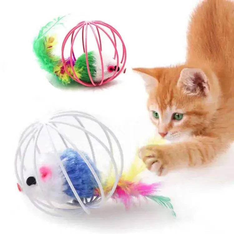 Cat Toy Stick Feather Wand With Bell Mouse Cage Toys Plastic 1Pc Random - Trendypet's Zone