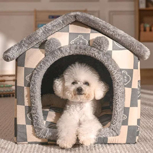 Checkered Pattern Foldable House Kennel Bed Mat Basket Cave Sofa TRENDYPET'S ZONE