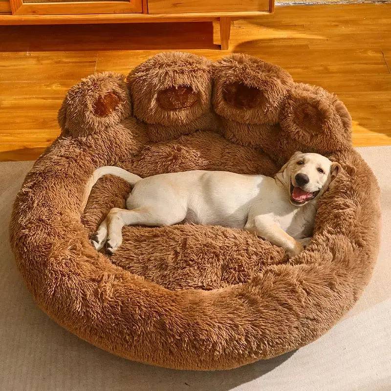 Chocolate Dog Bed Mat Round Large Pet House Long Plush Deep Sleeping Warm Bear Paw Shape Super Soft Cushion Calm Beds High Quality TRENDYPET'S ZONE