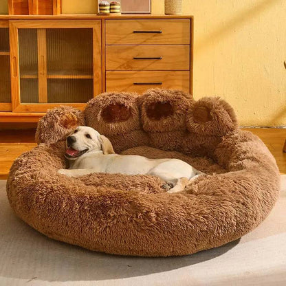 Chocolate Dog Bed Mat Round Large Pet House Long Plush Deep Sleeping Warm Bear Paw Shape Super Soft Cushion Calm Beds High Quality TRENDYPET'S ZONE