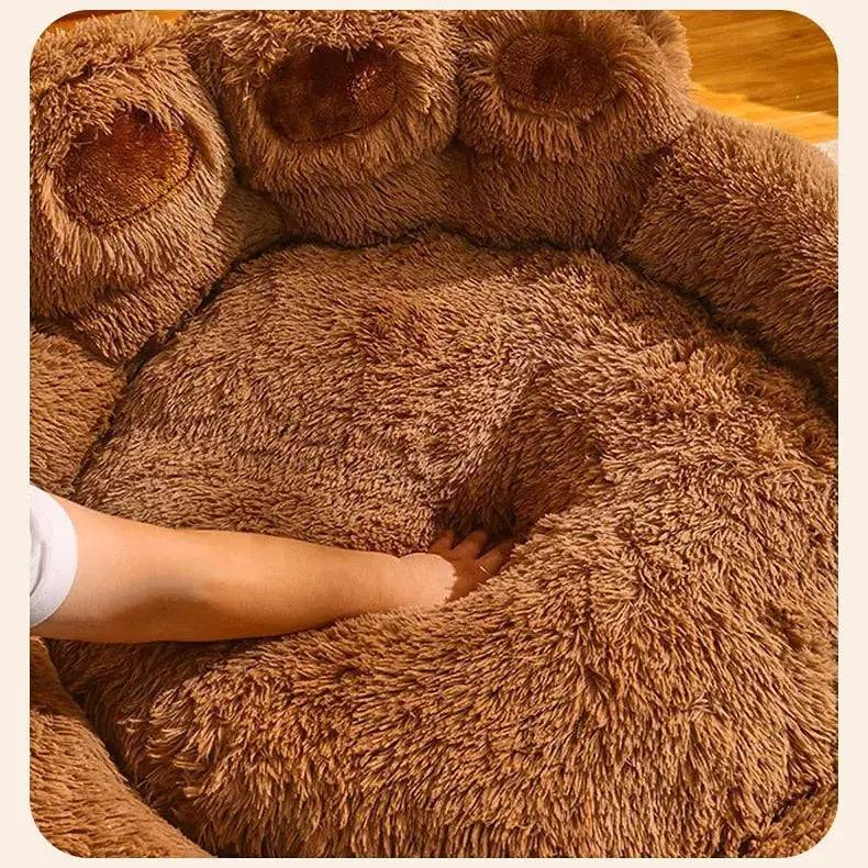 Chocolate Dog Bed Mat Round Large Pet House Long Plush Deep Sleeping Warm Bear Paw Shape Super Soft Cushion Calm Beds High Quality TRENDYPET'S ZONE