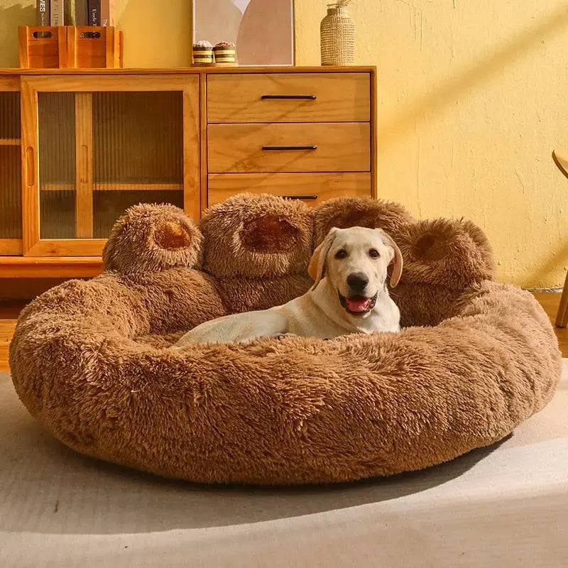 Chocolate Dog Bed Mat Round Large Pet House Long Plush Deep Sleeping Warm Bear Paw Shape Super Soft Cushion Calm Beds High Quality TRENDYPET'S ZONE