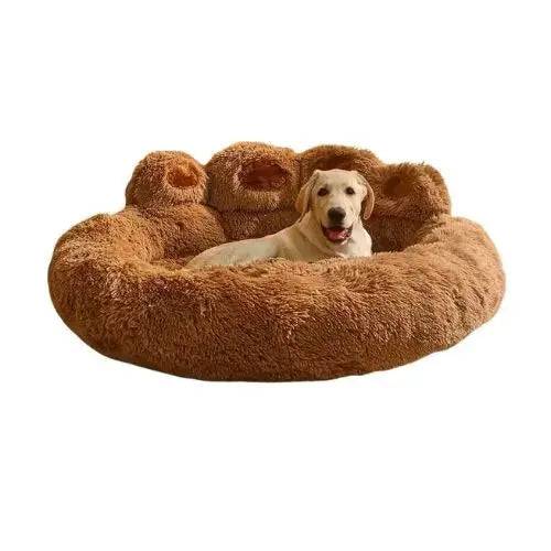 Chocolate Dog Bed Mat Round Large Pet House Long Plush Deep Sleeping Warm Bear Paw Shape Super Soft Cushion Calm Beds High Quality TRENDYPET'S ZONE