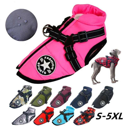 Christmas Grid Winter Pet Clothes For Small Large Dogs Warm Fleece Jacket Waterproof With Harness Clothing Puppy Costume TRENDYPET'S ZONE