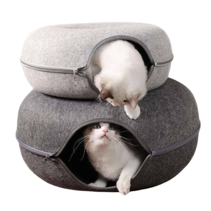 Coffee Donut Cat Bed for 2 Pets Tunnel Kitten House Basket Interactive Natural Felt Cave Nest TRENDYPET'S ZONE