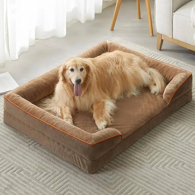 Coffee Extra Large Bolster Dog Bed with Waterproof Lining & Non-Skid Bottom, Washable, Orthopedic Egg Foam Couch, XL 42"x 30"x 7" TRENDYPET'S ZONE