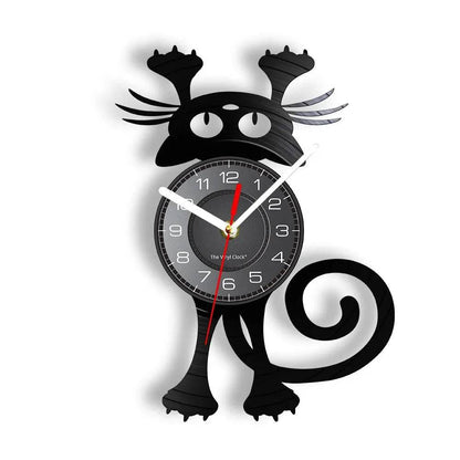 Crazy Cat Lady Wall Art (WITHOUT LED) Silhouette Kitten Cat with Funny Bottom Tail Home Decor Wall Clock Black Kitty Vinyl Record Clock Cat Pet Lover - Trendypet's Zone