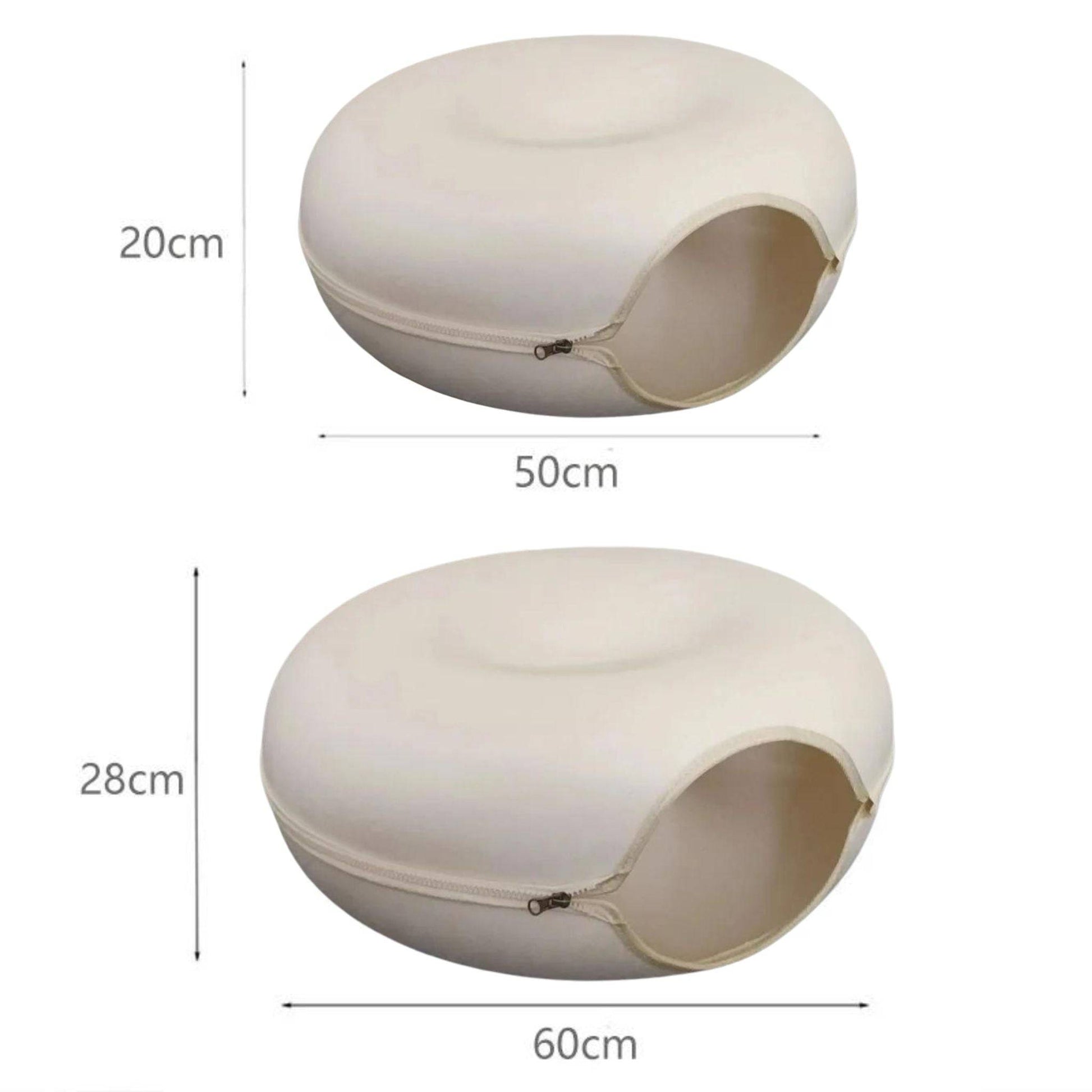 Cream White Donut Cat Bed for 2 Pets Tunnel Kitten House Basket Interactive Natural Felt Cave Nest TRENDYPET'S ZONE