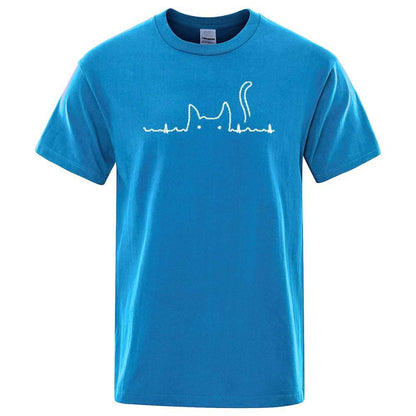 Cyan Casual Men's T-Shirts Cat Cute Printed Summer Cotton O-Neck Short Sleeve Top Tee T-shirts TRENDYPET'S ZONE