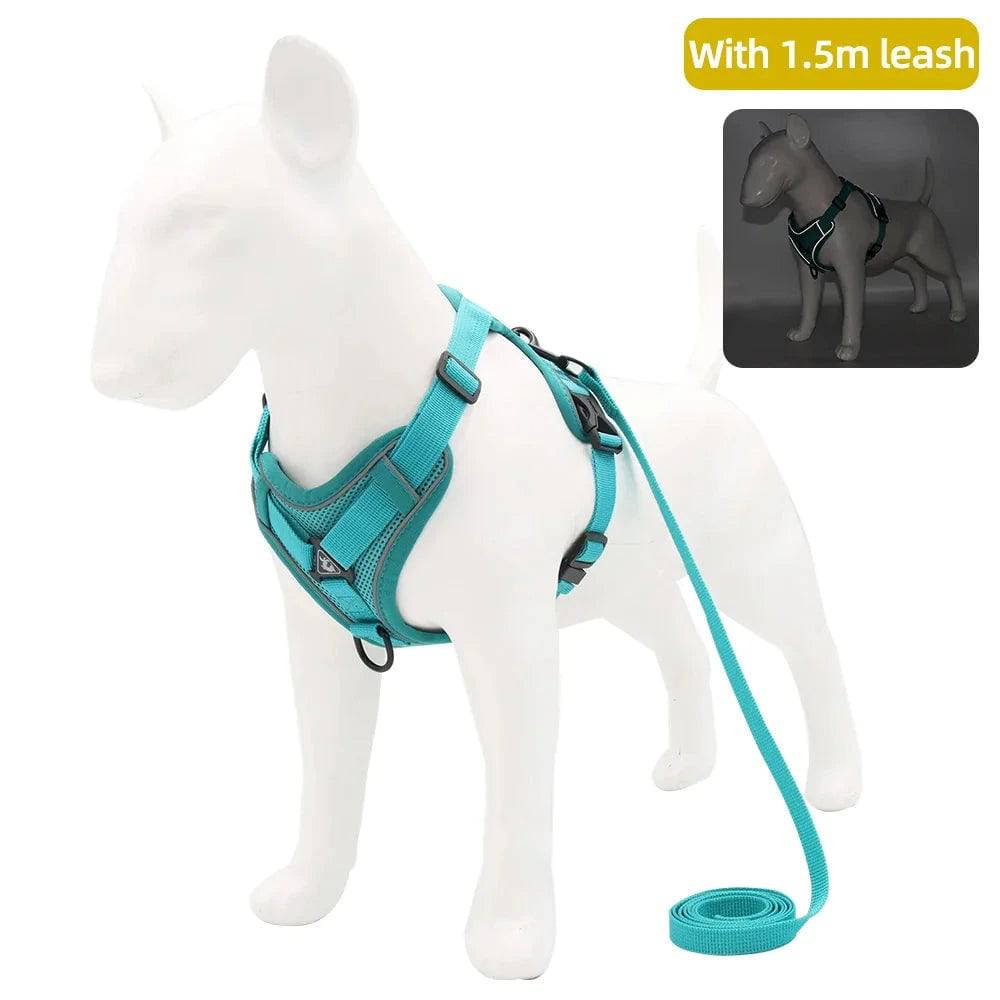 Cyan Dog Harness Leash Set Reflective Breathable Vest Adjustable Chest Strap TRENDYPET'S ZONE