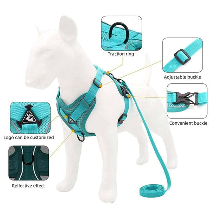 Cyan Dog Harness Leash Set Reflective Breathable Vest Adjustable Chest Strap TRENDYPET'S ZONE