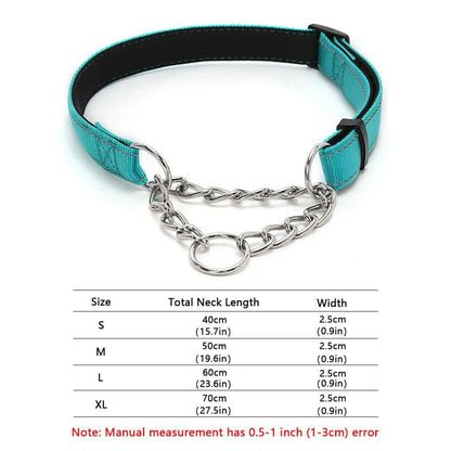 Cyan Stainless Steel Chain Reflective Nylon Fabric Pet Collars for Small Medium Large Dogs TRENDYPET'S ZONE