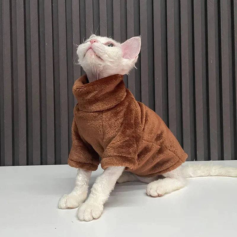 Dark Coffee Turtleneck Cat Sweater Coat Winter Warm Hairless Cat Clothes Soft Fluff Pullover Shirt Pet Clothing - Trendypet's Zone