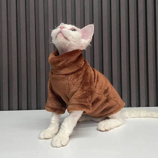 Dark Coffee Turtleneck Cat Sweater Coat Winter Warm Hairless Cat Clothes Soft Fluff Pullover Shirt Pet Clothing TRENDYPET'S ZONE