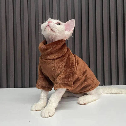 Dark Coffee Turtleneck Cat Sweater Coat Winter Warm Hairless Cat Clothes Soft Fluff Pullover Shirt Pet Clothing - Trendypet's Zone