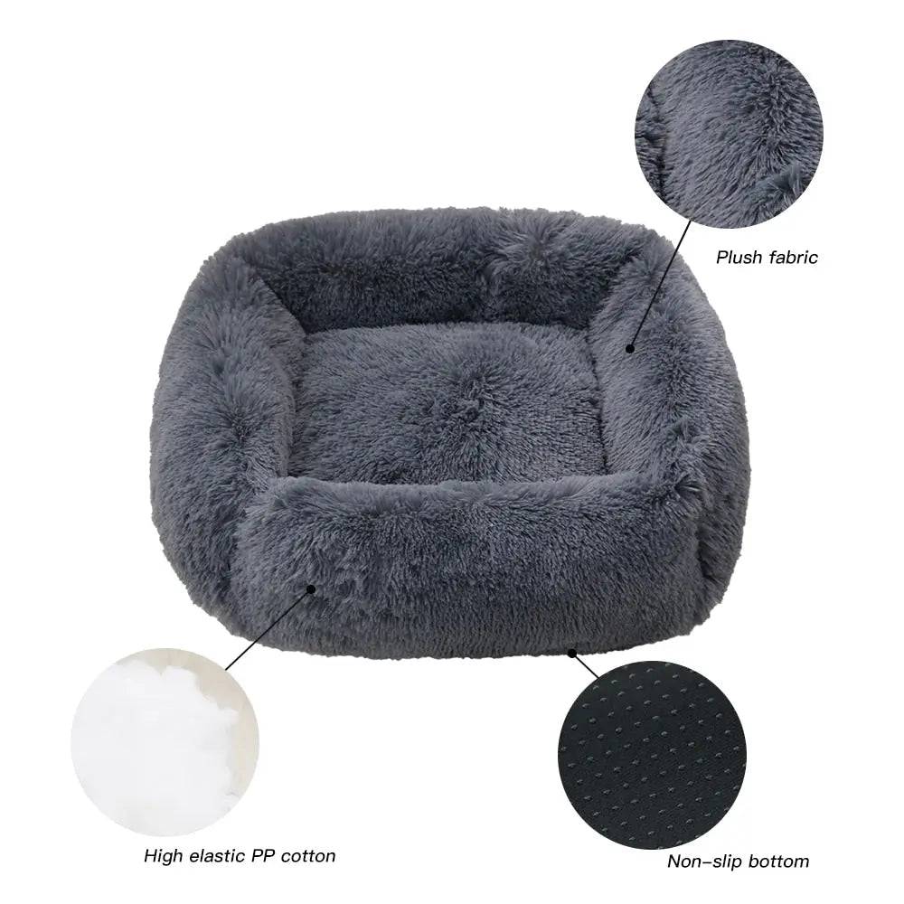 Dark Green Fluffy Dog Sofa Bed Square Pet Beds Cat Mat Plush Dogs House Indoor Winter Warm Pet Sleeping Kennel For Small Medium Large Dogs TRENDYPET'S ZONE