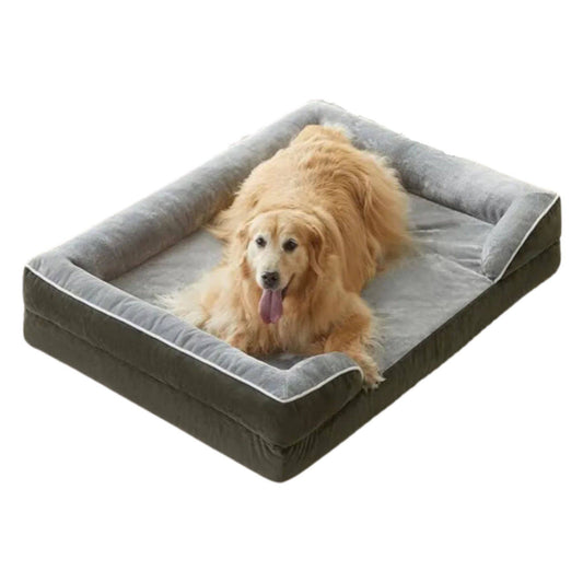 Dark Green & Grey Extra Large Bolster Dog Bed with Waterproof Lining & Non-Skid Bottom, Washable, Orthopedic Egg Foam Couch, XL 42"x 30"x 7" - Trendypet's Zone