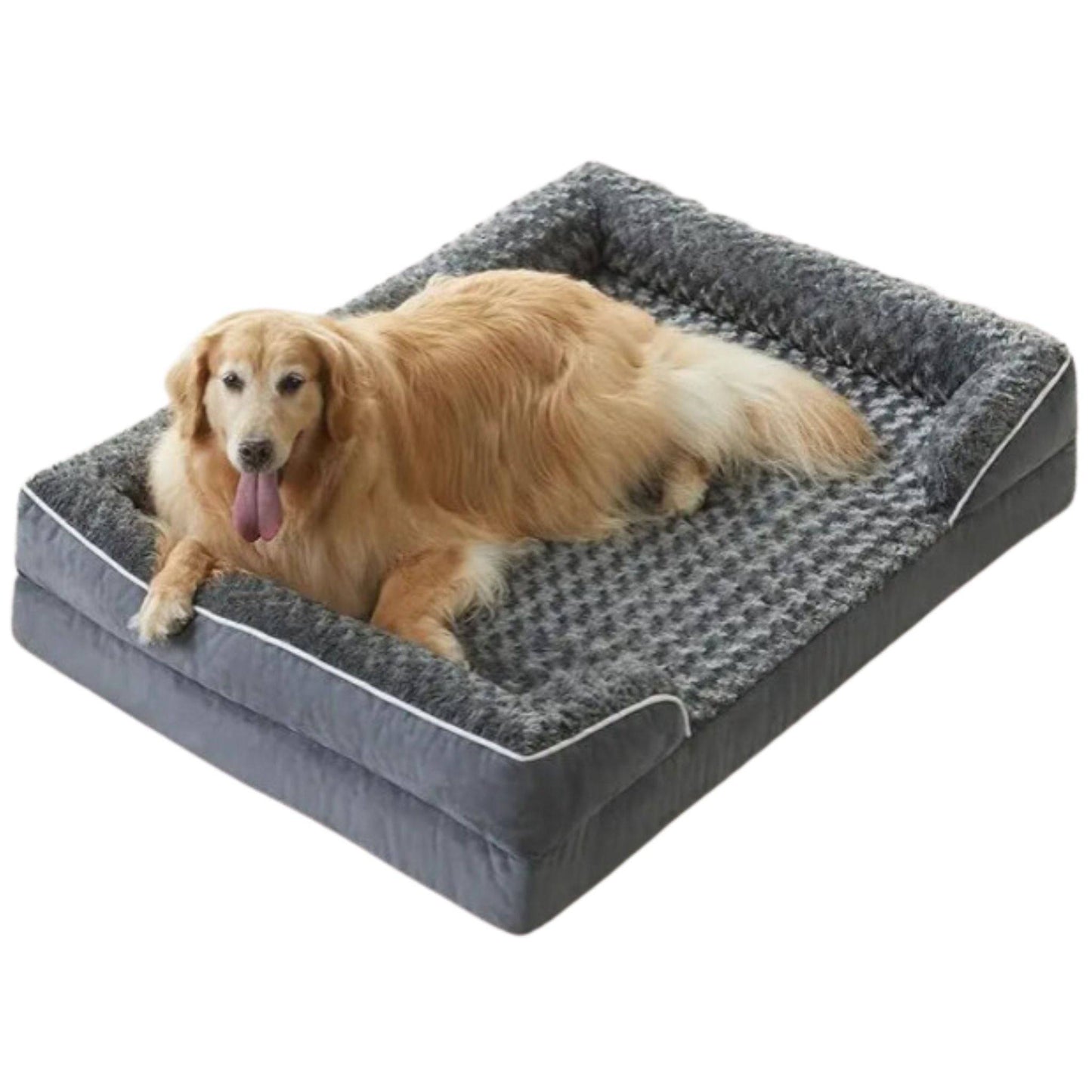 Dark Grey Extra Large Bolster Dog Bed with Waterproof Lining & Non-Skid Bottom, Washable, Orthopedic Egg Foam Couch, XL 42"x 30"x 7" - Trendypet's Zone