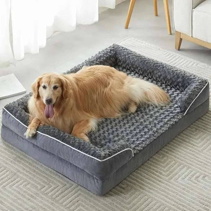 Dark Grey Extra Large Bolster Dog Bed with Waterproof Lining & Non-Skid Bottom, Washable, Orthopedic Egg Foam Couch, XL 42"x 30"x 7" - Trendypet's Zone