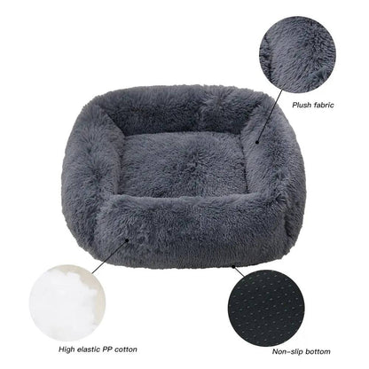 Dark Grey Fluffy Dog Sofa Bed Square Pet Beds Cat Mat Plush Dogs House Indoor Winter Warm Pet Sleeping Kennel For Small Medium Large Dogs - Trendypet's Zone