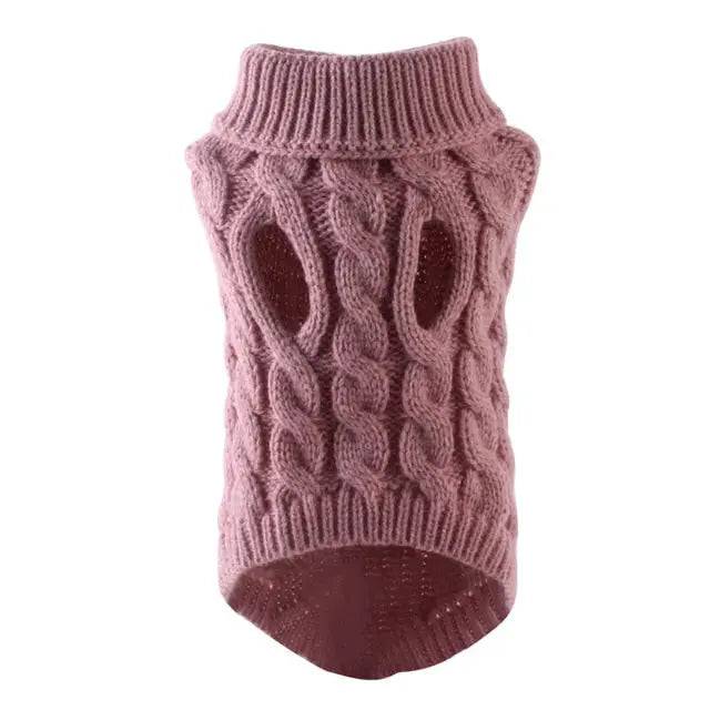 Dark Pink Dog Cat Sweaters for Winter Warm Clothes Turtleneck Knitted Vest Coat - Trendypet's Zone