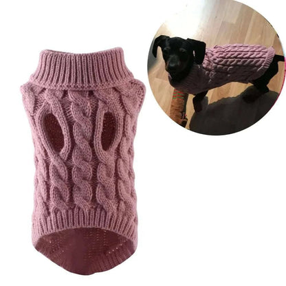 Dark Pink Dog Cat Sweaters for Winter Warm Clothes Turtleneck Knitted Vest Coat - Trendypet's Zone