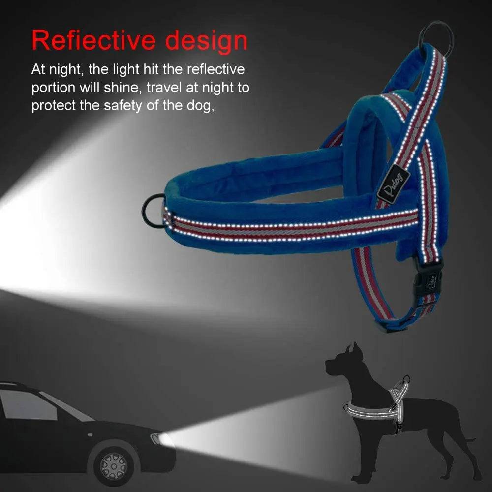 Deep Blue With Lines Warm Harness Vest Winter Soft Padded Pet Training Adjustable For Small Large Dog Puppy TRENDYPET'S ZONE