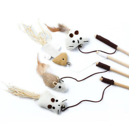 Fish Cat Teaser Feather Toys Kitten Funny Rod Wand Toys Wood Pet Toys Interactive Stick TRENDYPET'S ZONE