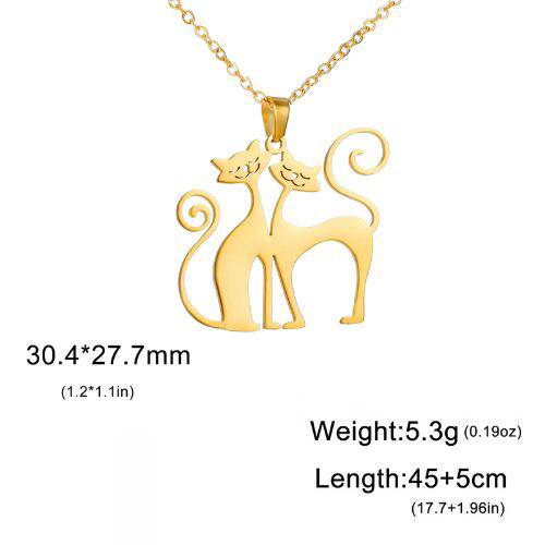 Gold 2 Cats Cute Necklace for Women Funny Animal Stainless Steel Pendant Jewelry - Trendypet's Zone