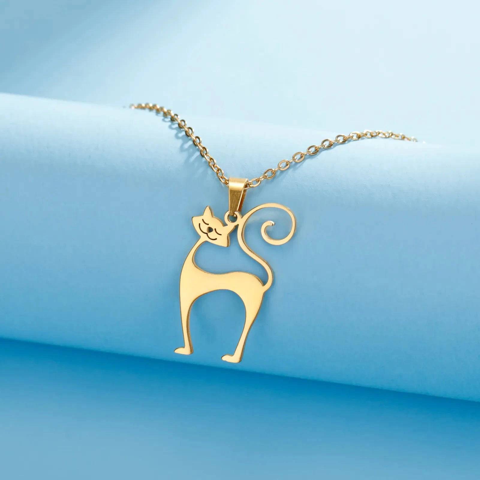 Gold Cat Necklace for Women Funny Animal Stainless Steel Pendant Jewelry - Trendypet's Zone