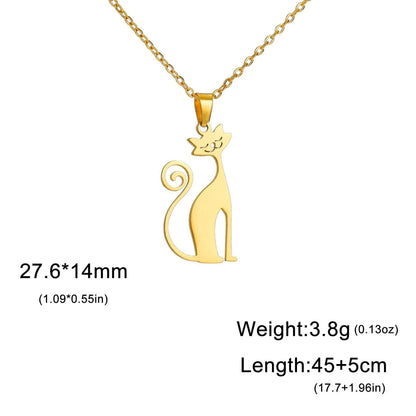 Gold Cat Straight Necklace for Women Funny Animal Stainless Steel Pendant Jewelry - Trendypet's Zone