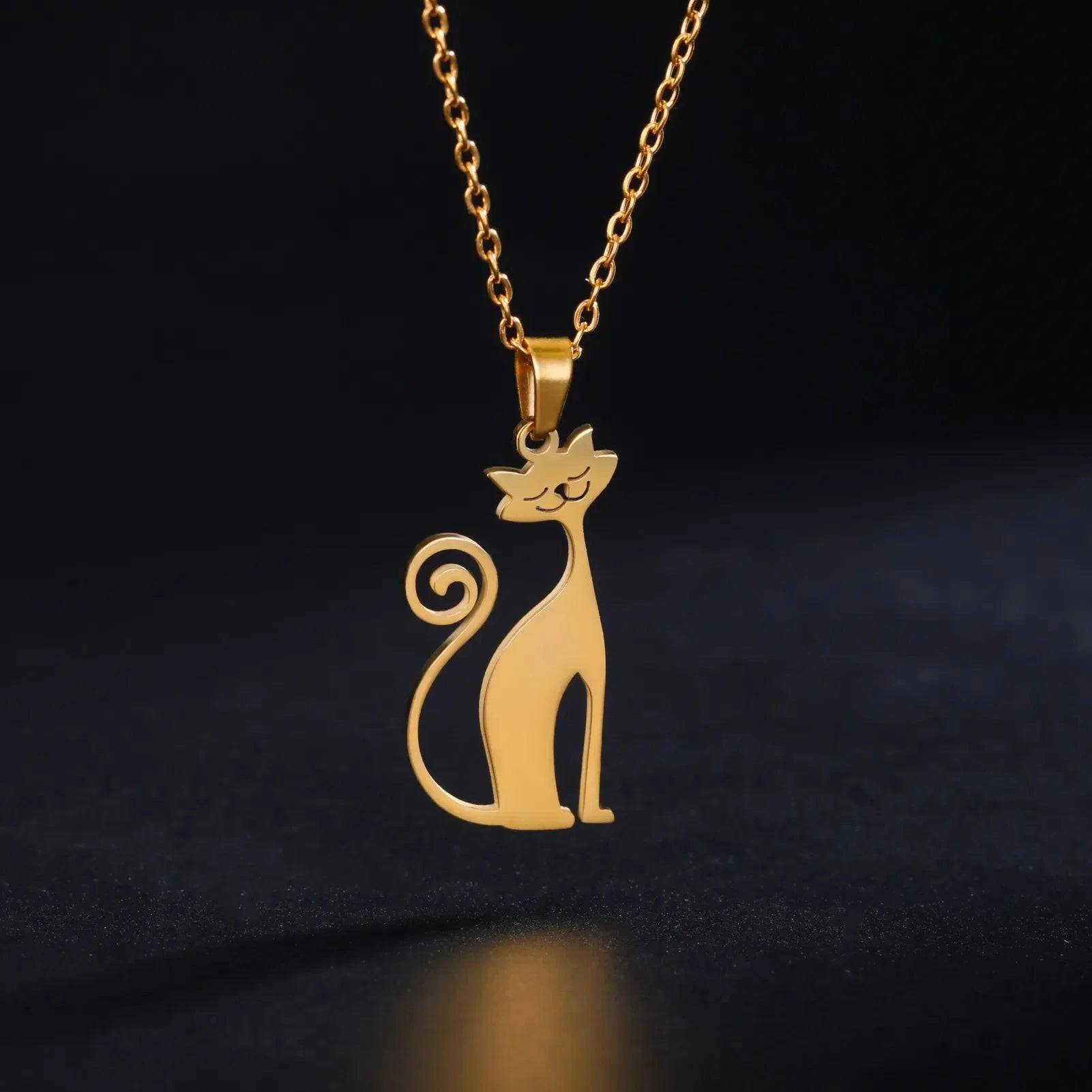 Gold Cat Straight Necklace for Women Funny Animal Stainless Steel Pendant Jewelry - Trendypet's Zone