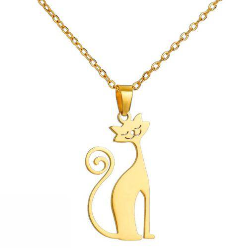 Gold Cat Straight Necklace for Women Funny Animal Stainless Steel Pendant Jewelry - Trendypet's Zone