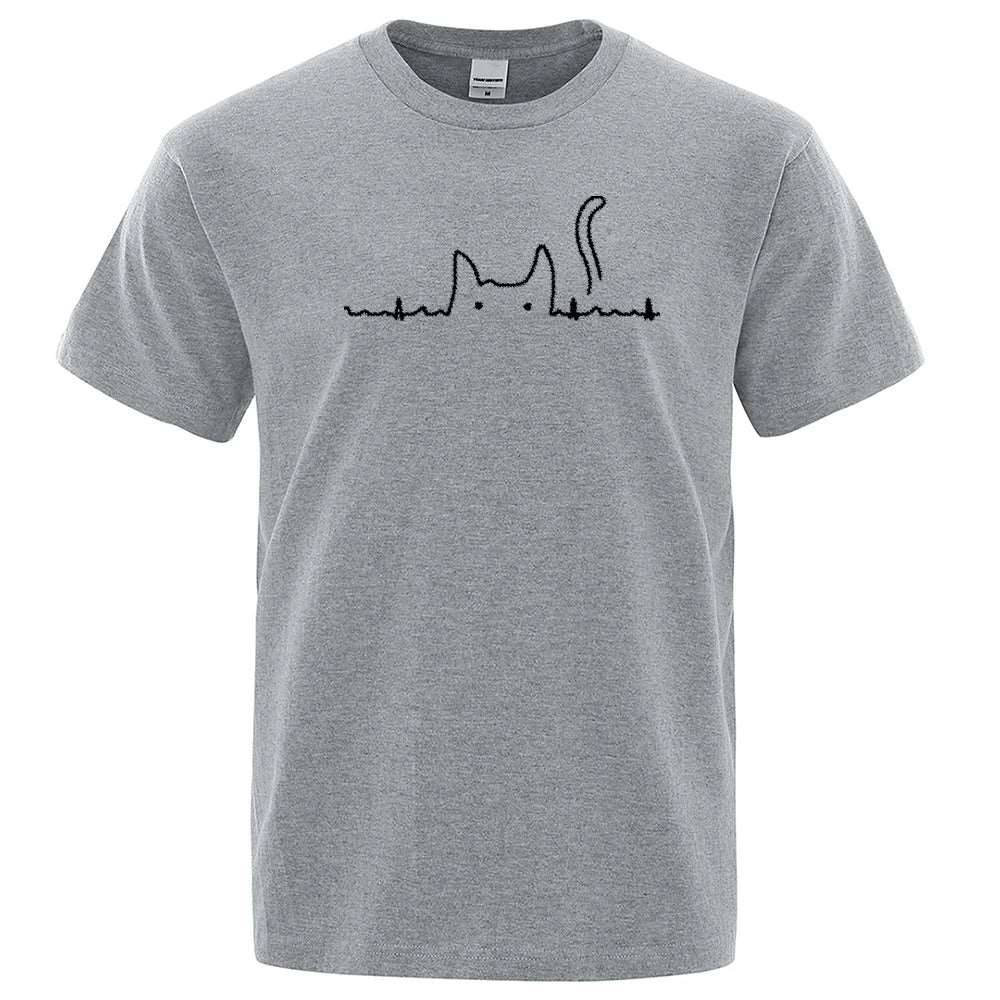 Gray Casual Men's T-Shirts Cat Cute Printed Summer Cotton O-Neck Short Sleeve Top Tee T-shirts TRENDYPET'S ZONE