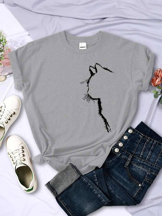 Gray Cat Funny Printed Women T-Shirt Fashion Casual Short Sleeve O-Neck Tee Clothing Summer Tops TRENDYPET'S ZONE