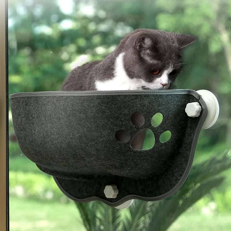 Gray Cat Window Perch Felt Window Hammock with Suction Cups and Mat, Hanging Space Saving Pet Kitten Resting Seat Bed for Indoor TRENDYPET'S ZONE